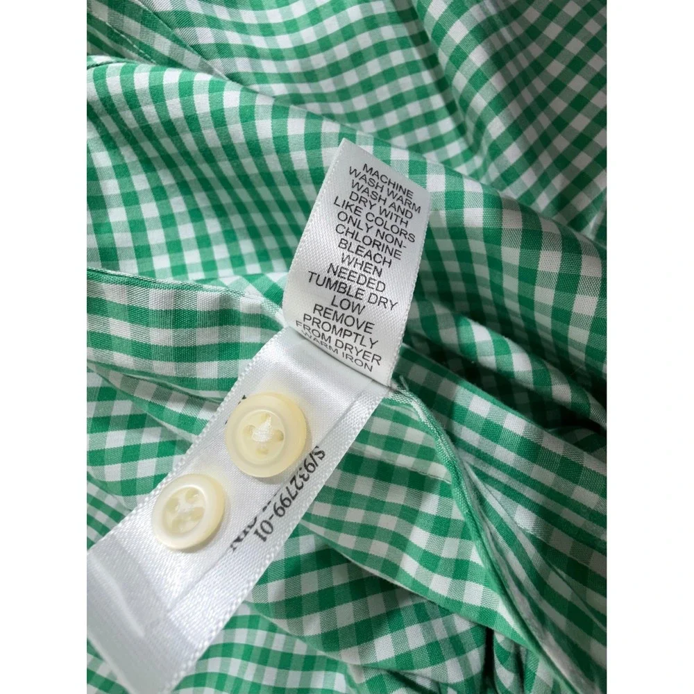 Banana‎ Republic Button Up Shirt Green Gingham Non-Iron Slim Fit Cotton READ